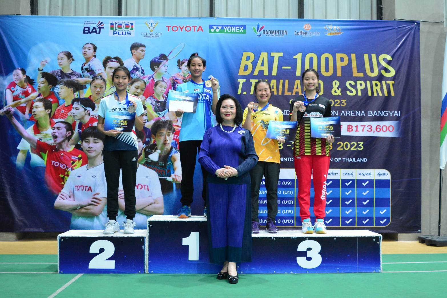 นายกสมาคมกีฬาแบดมินตันแห่งประเทศไทยฯ มอบรางวัลในรอบชิงชนะเลิศการแข่งขันแบดมินตันรายการ BAT-100PLUS -T.THAILAND & SPIRIT OPEN 2023