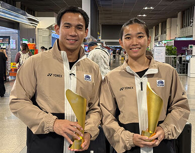 "บาส-เฟม" กลับถึงไทยแล้ว! หลังคว้าแชมป์ประวัติศาสตร์ศึกไชน่า มาสเตอร์ส 2025