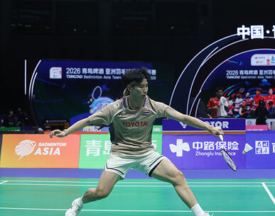 แบดมินตันทีมชายไทย พ่าย จีน 2-3 คู่ ควงคู่ลิ่วรอบ 8 ทีมชนอินโดนีเซียศึกชิงแชมป์เอเชีย 